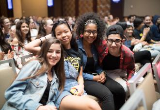 Students gathered smiling