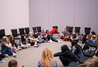 Group sitting in a circle on the floor